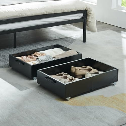 2-Pack Under Bed Storage Drawers Organizer with Wheels, Black | 58L total capacity, 80 lb per Drawer, Fits 6 in Bed Clearance, Rolling Drawers for Shoes, Clothes, Linens, Toys - color: Black