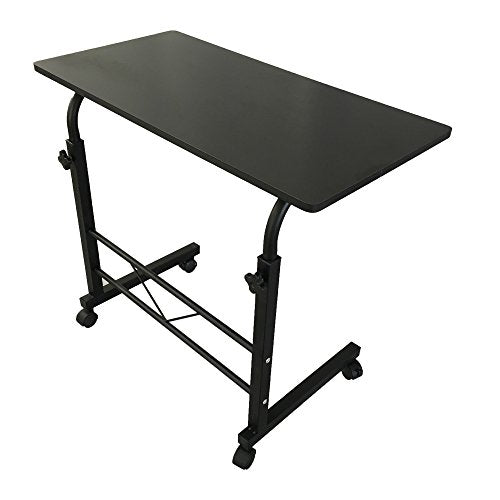 Sofa Side Table C Shaped End Table with Wheels, Black Rolling Bedside Laptop Table Snack Table TV Tray, Height Adjustable, Wooden Top & Metal Frame - color: Black, 23.6"-style 2