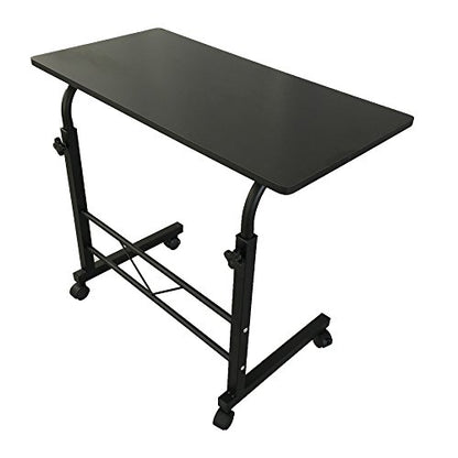 Sofa Side Table C Shaped End Table with Wheels, Black Rolling Bedside Laptop Table Snack Table TV Tray, Height Adjustable, Wooden Top & Metal Frame - color: Black, 23.6"-style 2