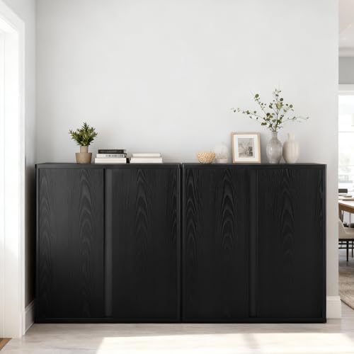 KISLOT 63" Sideboard Buffet Cabinet with Storage Modular Accent Display Kitchen Storage Cabinet Wood Coffee Bar Console for Living Room, Hallway, Kitchen, Dining Room,Black - color: Black, size: 2 PC(63 IN)