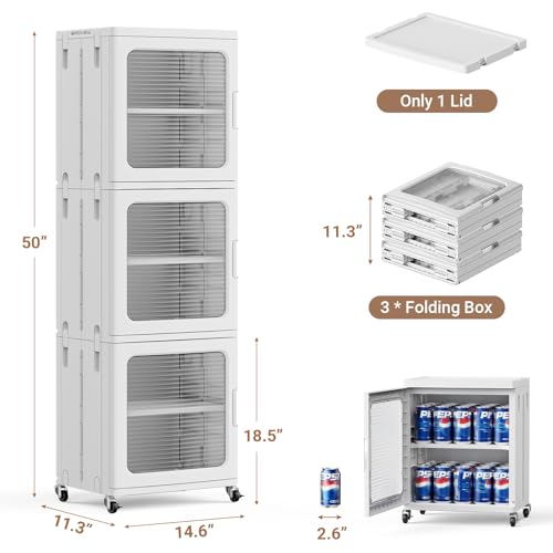 BROVIEW 3-Tier Tall Narrow Storage Cabinet 14.6” Wide, Slim Bathroom Cabinets with Adjustable Shelves and Doors, Plastic Kitchen Pantry Organizers and Storages for Small Space, Laundry, White - color: White, size: 3-Tier-14.6"W
