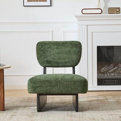 GDFStudio Upholstered Armless Accent Chairs Set of 2 Modern Side Chair Minimalist Leisure Chair with Backrest for Living Room Bedroom Reading Room, Green Cushioned Seat & Black Base - color: Green Cushioned Seat & Black Base