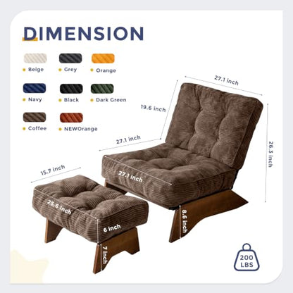 MAXYOYO Accent Chair with Ottoman, Lounge Chair with Adjustable Backrest | Tufted Living Room Chair Upholstered Lounge Chair with Footrest Set, Modern Chair for Reading Room, Brown - color: Brown