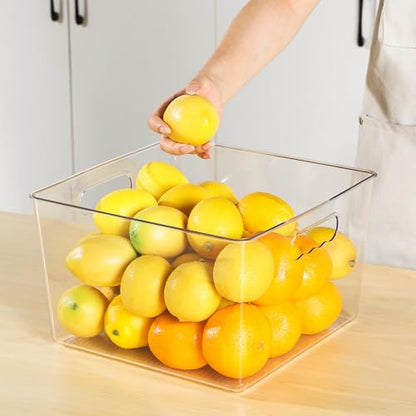 Vtopmart 4 Pack Extra Large Clear Storage Bins, 11x11 Cube Organizer | Acrylic Cube Storage Bins, Plastic Containers with Handle for Pantry, Kitchen, Closet, Laundry Room, Bathroom, Under Sink - size: Without Lid