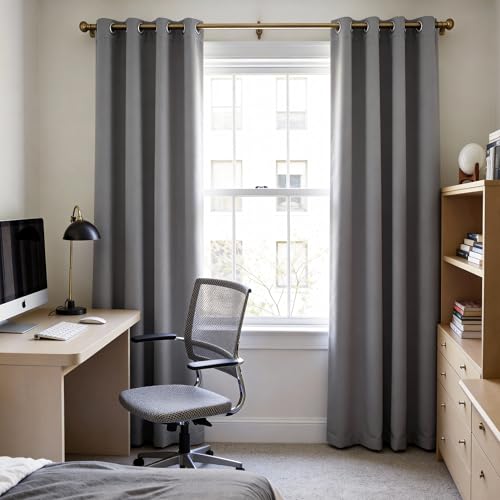 KangBang Grey Blackout Linen Curtains 80 Inches Long Grommets Top | Thermal Insulated, Room Darkening, Soundproof, Elegant Lightweight Linen, For Bedroom, 2 Panels Set, 52x80 Inch - color: Grey, size: 52"W x 80"L (Pack of 2)