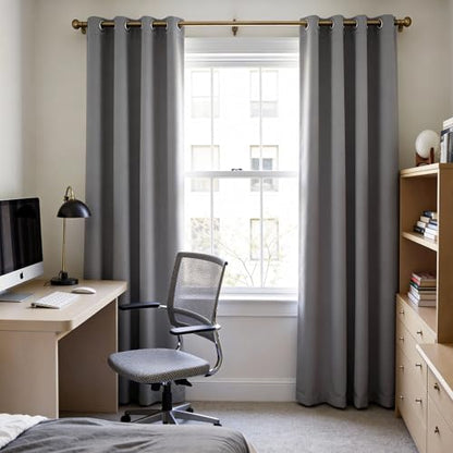 KangBang Grey Blackout Linen Curtains 80 Inches Long Grommets Top | Thermal Insulated, Room Darkening, Soundproof, Elegant Lightweight Linen, For Bedroom, 2 Panels Set, 52x80 Inch - color: Grey, size: 52"W x 80"L (Pack of 2)