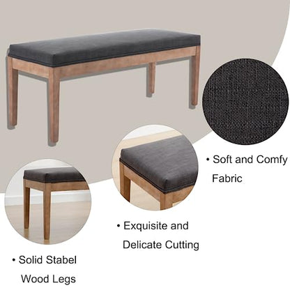 Linen Dining Bench Upholstered Entryway Bench Farmhouse Shoe Bench Seat Ottoman for Hallway Living Room Bedroom End of Bed Dining Room Kitchen, 45.5" Long, Charcoal - color: Linen, Charcoal