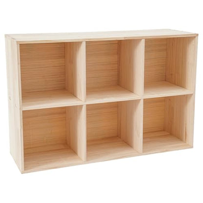 6 Cube Storage Organizer, Open Shelf Bookcase, Solid Wood Bookshelf with 3 Storage Bins, Vertical or Horizontal Book Shelf for Bedroom, Living Room, Office - size: 35.43*11.81*23.62in