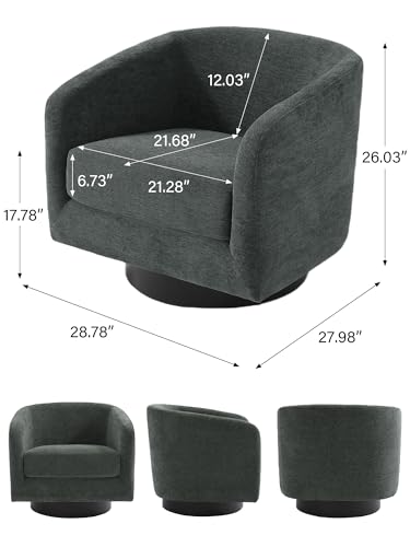 Swivel Barrel Accent Chair, Comfy Reading Armchair, Dark Grey, Set of 1 | Club Chairs for Adults, Low-Back Design, Modern Round Style, Solid Wood Frame & Metal Swivel Base, For Living Room & Bedroom - color: Dark Grey