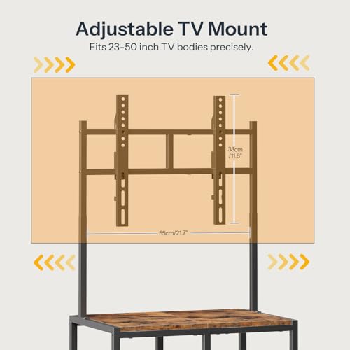 HOOBRO Small TV Stand with Wheels and Mount for 50 Inch TVs, Mobile Rolling TV Stand with Storage Shelves, Small Entertainment Center, for Living Room, Bedroom, Study, Rustic Brown BF37DS01 - color: Rustic Brown + Black