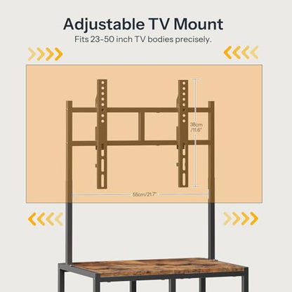 HOOBRO Small TV Stand with Wheels and Mount for 50 Inch TVs, Mobile Rolling TV Stand with Storage Shelves, Small Entertainment Center, for Living Room, Bedroom, Study, Rustic Brown BF37DS01 - color: Rustic Brown + Black