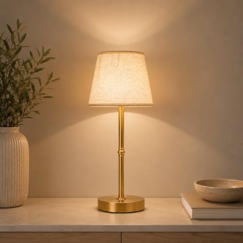 Cordless Table Lamp Rechargeable, 6000mAh Battery Operated LED Lamp with USB-C, Touch Control Stepless Dimmable Small Gold Fabric Lamp for Kitchen Counter, Small Spaces, Bedroom, Living Room - color: Gold, size: 1 Pcs