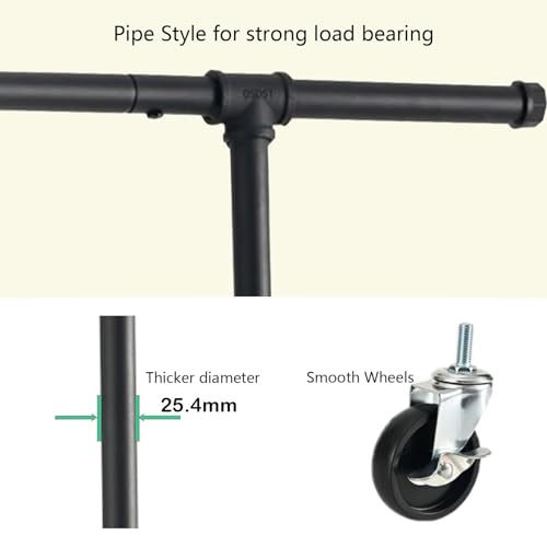 FOUCSSOMEI Clothing Rack with Wheels, Heavy Duty Clothes Rack, Rolling Garment Rack, Metal Clothing Hanger Rack, Closet Organizer, for Bedroom Living Room, Yard Sales, Commercial Grade, Black - size: Single Rod