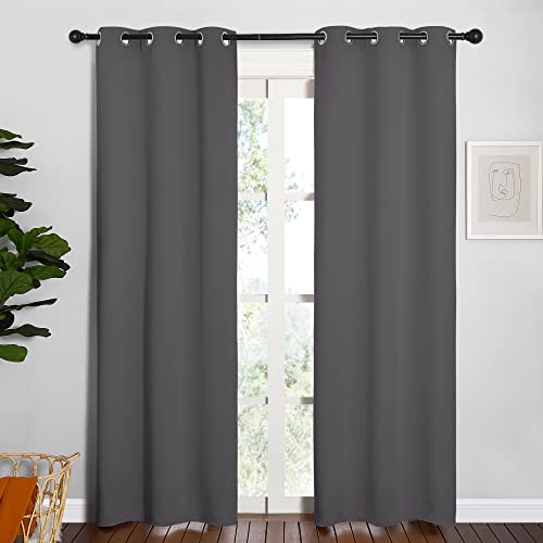 NICETOWN Bedroom Curtains Blackout Drapery Panels, Three Pass Microfiber Thermal Insulated Solid Ring Top Blackout Window Curtains/Drapes (Two Panels, 34 x 84 inches, Gray) - color: Grey, size: 34"W x 84"L (Pack of 2)