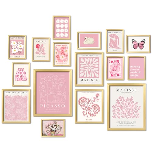 16 PCS Pink Wall Art Decor, Matisse Gallery Wall Prints for Bedroom, Light Pink Posters for Room Aesthetic, Collage Kit Pictures for Living Room, Teen Girls Dorm Home Artwork - color: Pink, size: 11"x14" Unframed