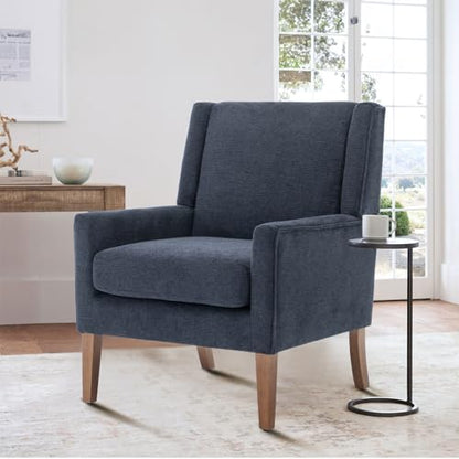 COLAMY Modern Wingback Living Room Chair, Upholstered Fabric Accent Armchair, Single Sofa Chair with Lounge Seat and Wood Legs for Bedroom/Office/Reading Spaces, Blue - color: Blue, size: Set of 1