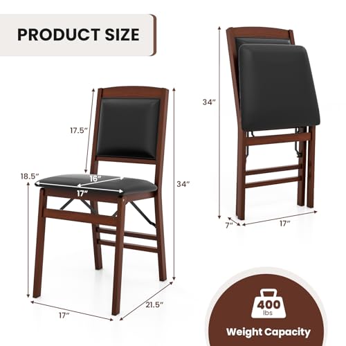 Giantex Folding Dining Chairs Set of 4, Foldable Wood Kitchen Chairs with Padded Seat, Solid Wood Frame, Max Load 400 Lbs, No Assembly Easy to Store Wooden Dining Chairs for Apartment, Small Space - color: Walnut-padded Back