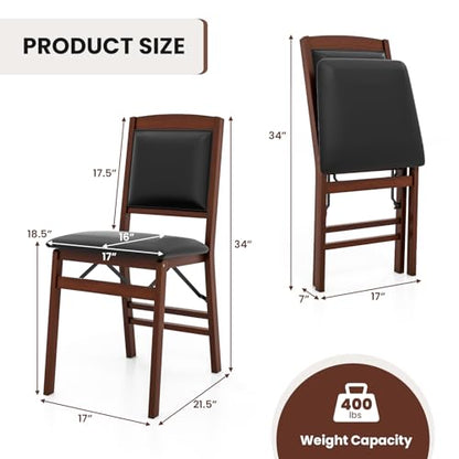 Giantex Folding Dining Chairs Set of 4, Foldable Wood Kitchen Chairs with Padded Seat, Solid Wood Frame, Max Load 400 Lbs, No Assembly Easy to Store Wooden Dining Chairs for Apartment, Small Space - color: Walnut-padded Back