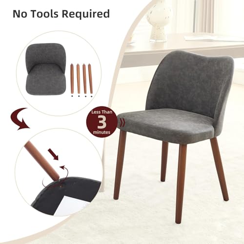 GarveeHome Wooden Dining Chair Set of 4 Upholstered Leather Dining Chair | Kitchen Chairs with Thick Cushions, Wing Backrest for Dining Room, Living Room, Dark Grey, No tool assembly, No Wobble - color: Dark Grey Pu