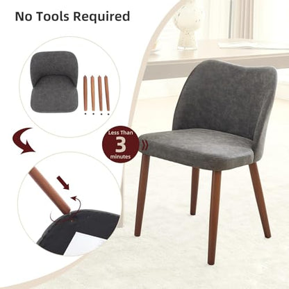 GarveeHome Wooden Dining Chair Set of 4 Upholstered Leather Dining Chair | Kitchen Chairs with Thick Cushions, Wing Backrest for Dining Room, Living Room, Dark Grey, No tool assembly, No Wobble - color: Dark Grey Pu
