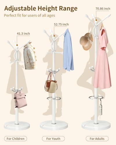 Metal Coat Rack, Modern Coat Rack Stand, Heavy Duty Coat Tree Stand | Coat Rack Freestanding with Natural Marble Base, Coat Racks, White Clothes Tree Hanger Stand with 10 Hooks & Umbrella Holder - color: White-10Hooks