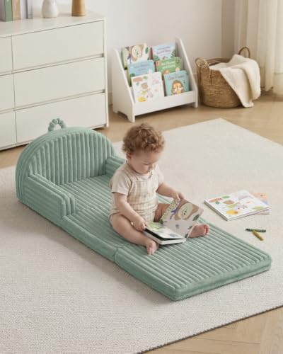 Blissful Diary Kids Couch, 2-in-1 Soft Kids Sofa, Kids Sofa Chair, Comfy Kids Furniture for Playroom, Reading & Play, Fuzzy Sage Green - color: Fuzzy Sage Green