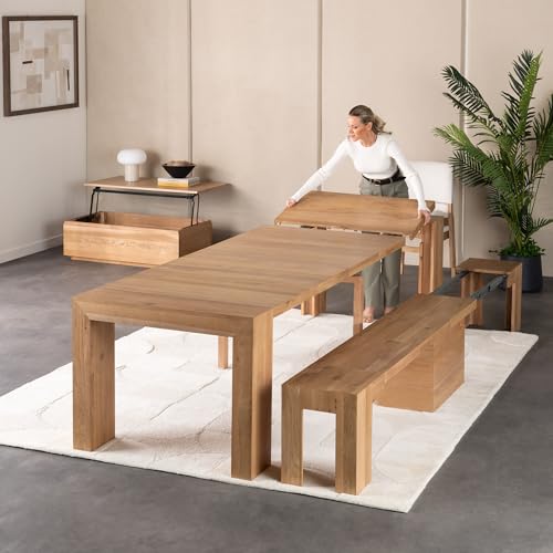 Transformer Table Solid Wood Extendable Dining Table, Natural | Expandable Dining Room Table, Space-Saving Furniture, Kitchen and Dining Room Furniture, Table + Bench + Coffee Table - color: Natural, size: Table + Bench + Coffee Table