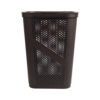 Mind Reader 60L Slim Laundry Hamper, Clothes Basket, Lid, Ventilated, Plastic, 17.25"L x 13.75"W x 23.5"H, Set of 2, Brown