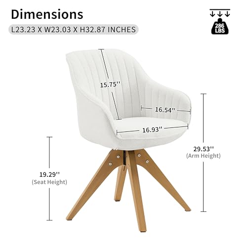 Swivel Desk Chair for Home Office, Fabric, Off White | No Wheels, Oka Wood Legs, Mid Century Modern, Upholstered, 360° Swivel, Accent Chair, Living Room, Bedroom - color: Off White, size: Fabric