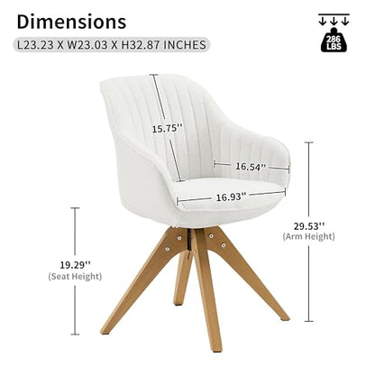Swivel Desk Chair for Home Office, Fabric, Off White | No Wheels, Oka Wood Legs, Mid Century Modern, Upholstered, 360° Swivel, Accent Chair, Living Room, Bedroom - color: Off White, size: Fabric