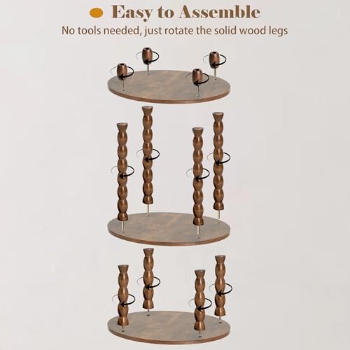 Round Side Table with 3-Tier Shelves, Small End Table with Solid Wood Legs for Living Room Bedroom, Modern Circular Coffee Table Nightstand for Small Spaces, Easy No-Tool Assembly - size: Round(13.2''x13.2''x22.8'')