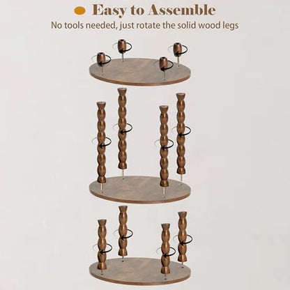 Round Side Table with 3-Tier Shelves, Small End Table with Solid Wood Legs for Living Room Bedroom, Modern Circular Coffee Table Nightstand for Small Spaces, Easy No-Tool Assembly - size: Round(13.2''x13.2''x22.8'')