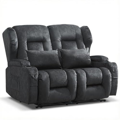 Loveseat Recliner Sofa,RV Wall Hugger Recliners for Small Spaces,Reclining Loveseat Sofa Recliner with Cup Holders/Lumbar Pillows,RV Furniture (Gray,56" 2-Seater) - color: Grey, size: 56" 2-Seater