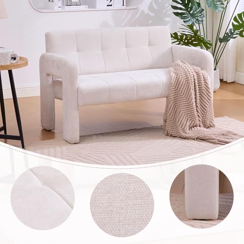 46.8" Modern Compact Loveseat, Chenille Upholstered Sofa with Dual Armrests - Small Two-Seater Lounge Couch for Small Spaces, Living Rooms, Bedrooms (Beige) - color: Beige