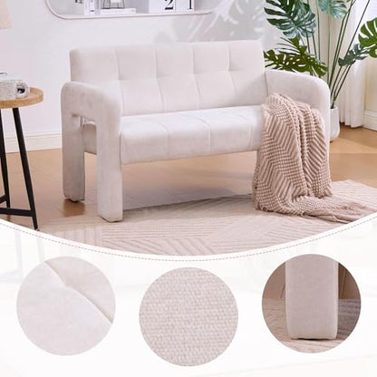 46.8" Modern Compact Loveseat, Chenille Upholstered Sofa with Dual Armrests - Small Two-Seater Lounge Couch for Small Spaces, Living Rooms, Bedrooms (Beige) - color: Beige