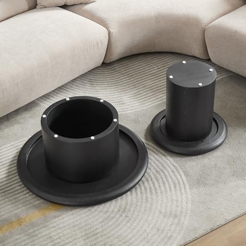 Round Nesting Coffee Table Set of 2, Modern 2-Piece Circle Wooden Center Table with Base, Accent Tea Table for Living Room Apartment, Easy Assembly, 31.5" & 20.87" (Black) - color: 31.5" & 20.87",black