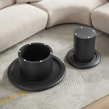 Round Nesting Coffee Table Set of 2, Modern 2-Piece Circle Wooden Center Table with Base, Accent Tea Table for Living Room Apartment, Easy Assembly, 31.5" & 20.87" (Black) - color: 31.5" & 20.87",black