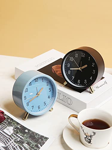 SHISEDECO Small Analog Alarm Clock, Battery Operated Desk Clock, Blue | Bedside Analog Non-Ticking Silent Small Deskclock Battery Operated for Living Room, Bedroom, Office - color: Blue