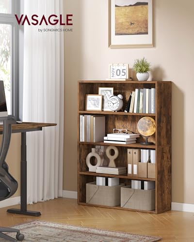 VASAGLE CUSTOS Collection - Bookshelf, 4-Tier Bookcase, Book Shelf, Open Storage Shelf, 9.4 x 31.5 x 42.5 Inches, for Living Room, Home Office, Dining Room, Rustic Brown ULBC174K01 - color: Rustic Brown, size: 4 Tiers (31.5"W), style: 1 Pack
