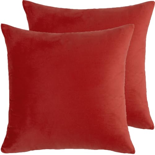 Velvet Decorative Throw Pillow Covers, Soft Square Cushion Case Home Decor for Living Room Couch Bed Sofa, Set of 2 Pack, Red, 16x16 Inch - color: Red, size: 16" x 16" (Pack of 2)