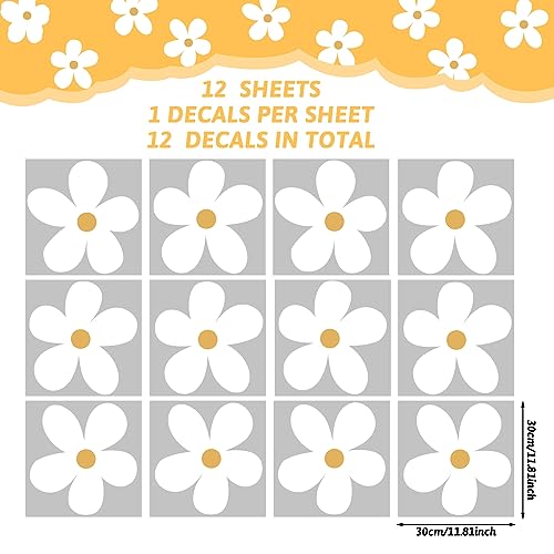 TaoBary 12 Sheet Daisy Wall Sticker Decal for Room Decor Flower Wall Decal | Big Flower Wall Sticker, Large Floral Decal, Daisy Bedroom Decor, White, Removable Peel and Stick, Nursery Home Wall Decor - color: White, Yellow, style: Charming Style