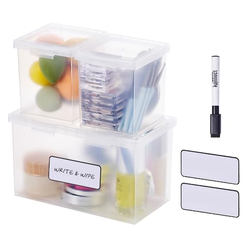 Bostitch Konnect Storage Containers with Lids, Clear Plastic Box, Stackable for Crafts, Home, and Office Organization, Labels, 3-Piece (1 4 Qt Box, 2 1.5 Qt boxes) - size: One 1.5-Qt Box, Two 0.5-Qt Boxes