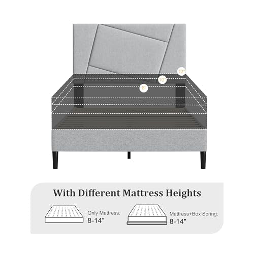 Twin Size Upholstered Bed Frame Frame with Headboard，Velvet Gray | Geometric Head Board Platform Bed, Sturdy Wooden Slats, Noiseless No Box Spring Required, Easy to Assemble - color: Light Gray, size: Twin