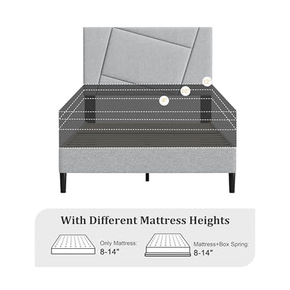 Twin Size Upholstered Bed Frame Frame with Headboard，Velvet Gray | Geometric Head Board Platform Bed, Sturdy Wooden Slats, Noiseless No Box Spring Required, Easy to Assemble - color: Light Gray, size: Twin