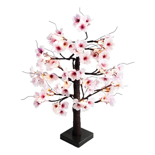 24IN Lighted Cherry Blossom Tree 24 Warm White LED Tabletop Artifical Bonsai Tree with Timer Battery Operated for Wedding Party Spring Christmas Home Indoor Japanese Room Decor - size: 24 INCH