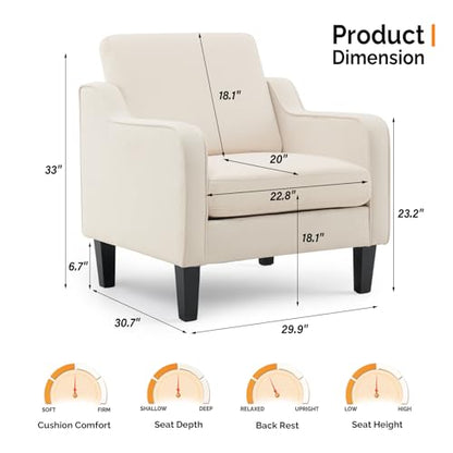 VINGLI Beige Accent Chairs for Living Room, Line Comfy Upholstered Chair Mid Century Modern Armchair for Bedroom, Home Office, Small Spaces, Apartment - color: Beige