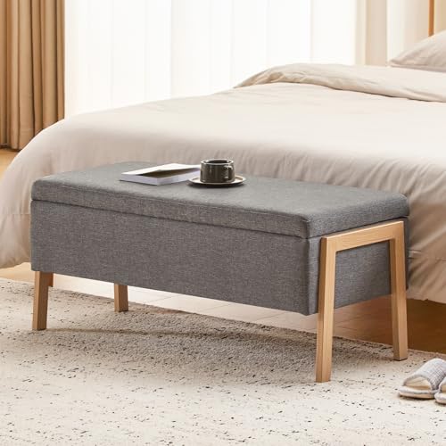 Storage Bench for Bedroom, Modern End of Bed Storage Ottoman Bench, Upholstered Linen Ottoman Bench with Metal Legs, Folding Bedroom Bench for Living Room, Entryway, Grey - color: Grey-1
