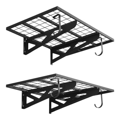 VEVOR 2-Pack Heavy Duty Garage Wall Shelving, 2 x 3 ft Steel Wall Mounted Shelving Unit with Hooks, 24 x 36 Inch Per Shelf Floating Storage Metal Rack for Garage, 500 lbs Total Weight Capacity - size: 2×3 ft