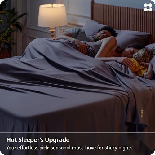 Bedsure Cooling Sheets for Full Size Bed, Viscose Derived from Bamboo, Deep Pocket up to 16", Breathable Soft Bed Sheets & Pillowcases, Dark Grey | Cooling Sheets for Hot Sleepers, Breathable & Silky Soft, 16" Deep Pocket, Hotel Luxury Bedding, Dark Grey