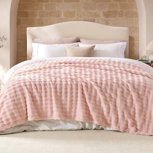 Lotus Karen 3D Bubble Fleece Blanket - Ultra Soft Fluffy Pink Queen Blanket for Couch, Lightweight Cozy Throw for All Season, Adults Women Kids(Pink, 90"x90") - color: Pink, size: Queen (90" x 90")